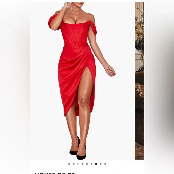 House of CB Elegant Red Off-Shoulder Dress